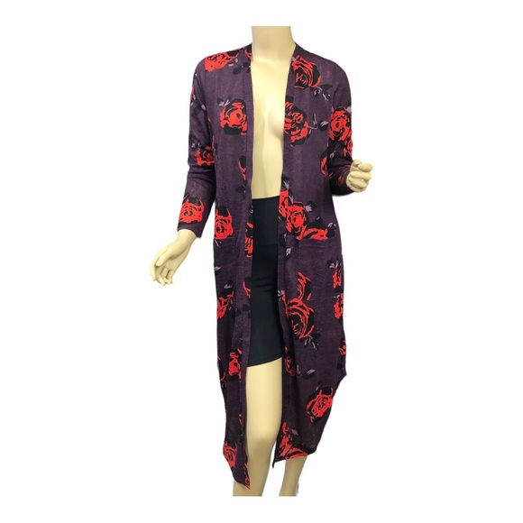 G by Giuliana Women’s Printed Slub Knit Blackberry Floral Duster / Cardigan. - Picture 2 of 5